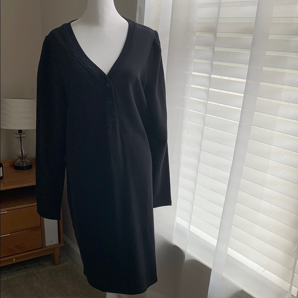 NWT Talbots Long Sleeve V-Neck Midi Black Sweater Dress- Large